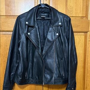 DKNY Genuine Leather Black Biker Jacket with Silver Accents